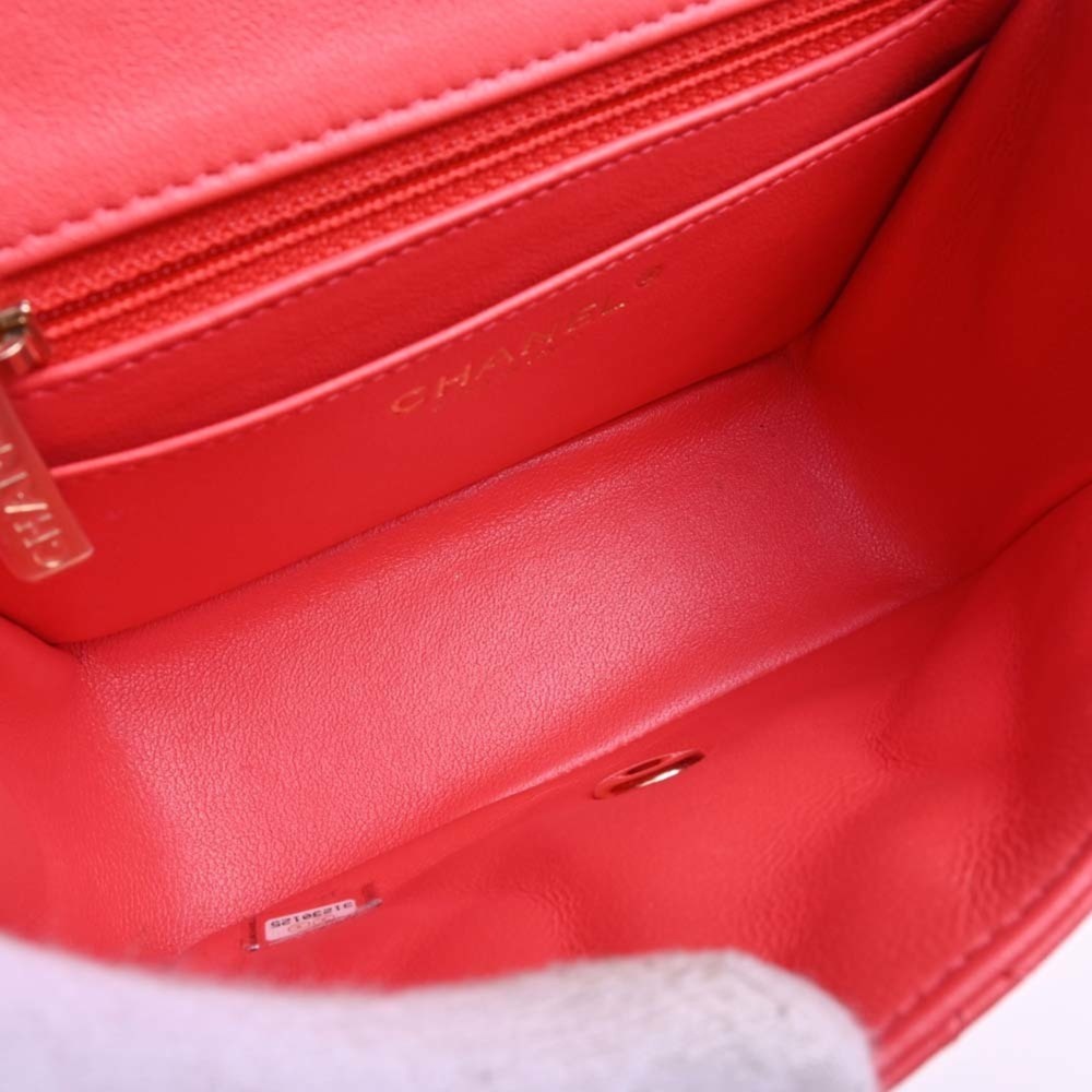 CHANEL Lambskin Mini Matelasse Coco Mark Chain Shoulder Bag Red Ladies - Picture 6 of 10